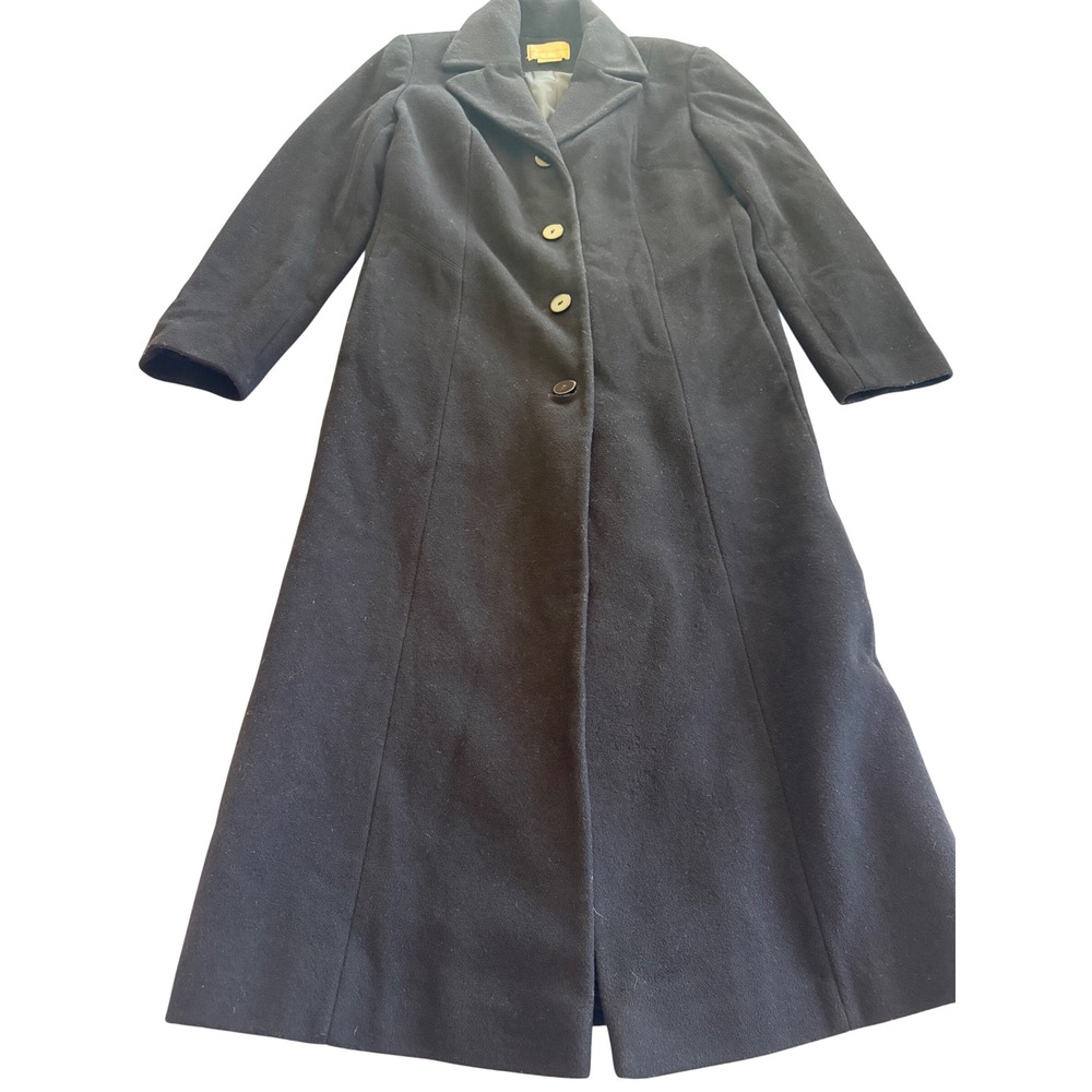 Worthington Womens Wool Cashmere Long Overcoat 12 Black Old Money Quiet Luxury